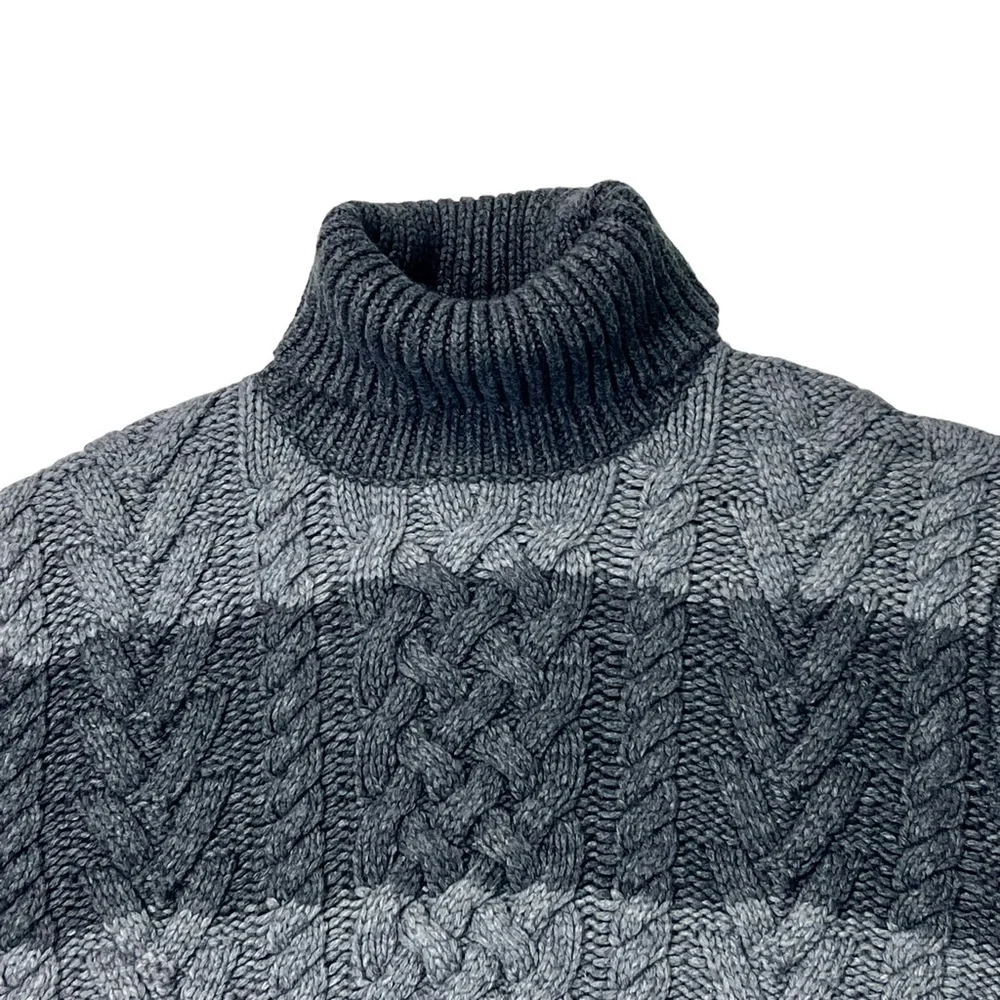 MICHAEL KORS LAMBSWOOL CONTRAST CABLEKNIT STRIPED CHUNKY KNIT TURTLENECK SWEATER